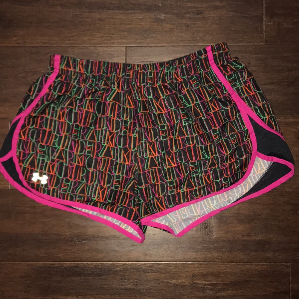 Pair of black under armour shorts.